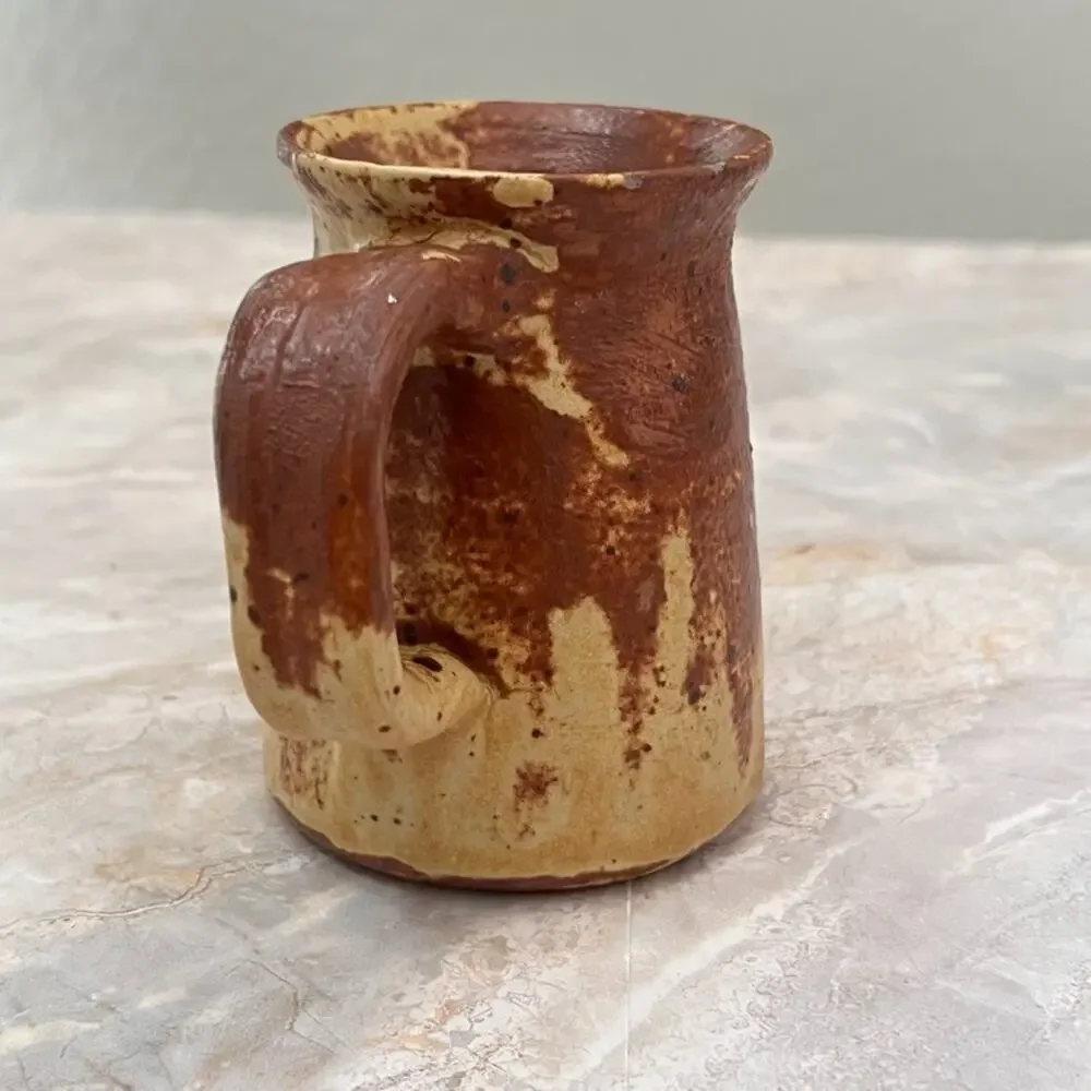 Studio Art Pottery Jug Pitcher With Handle Rustic Primitive Design Signed